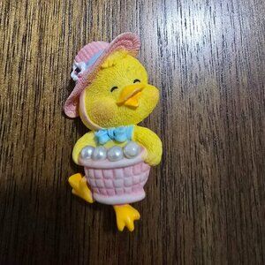 Vintage Easter Chick with Basket of Eggs Pin Brooch Avon